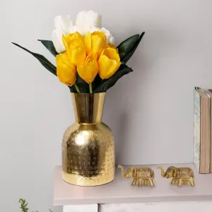 10Club Hammered Gold Metal Vase | Elegant Flower Vase for Home Decor | Unbreakable (H - 6.2 inch, 230 Grams) - 1Pc (without Flower) - Ideal for Gifting