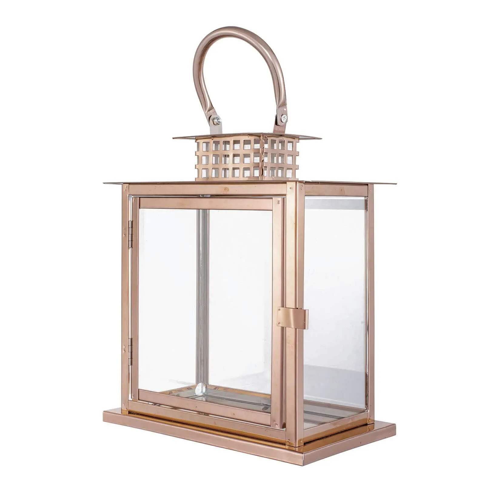 10" Rose Gold Cage Top Stainless Steel Candle Lantern Centerpiece Outdoor Metal Patio Lantern