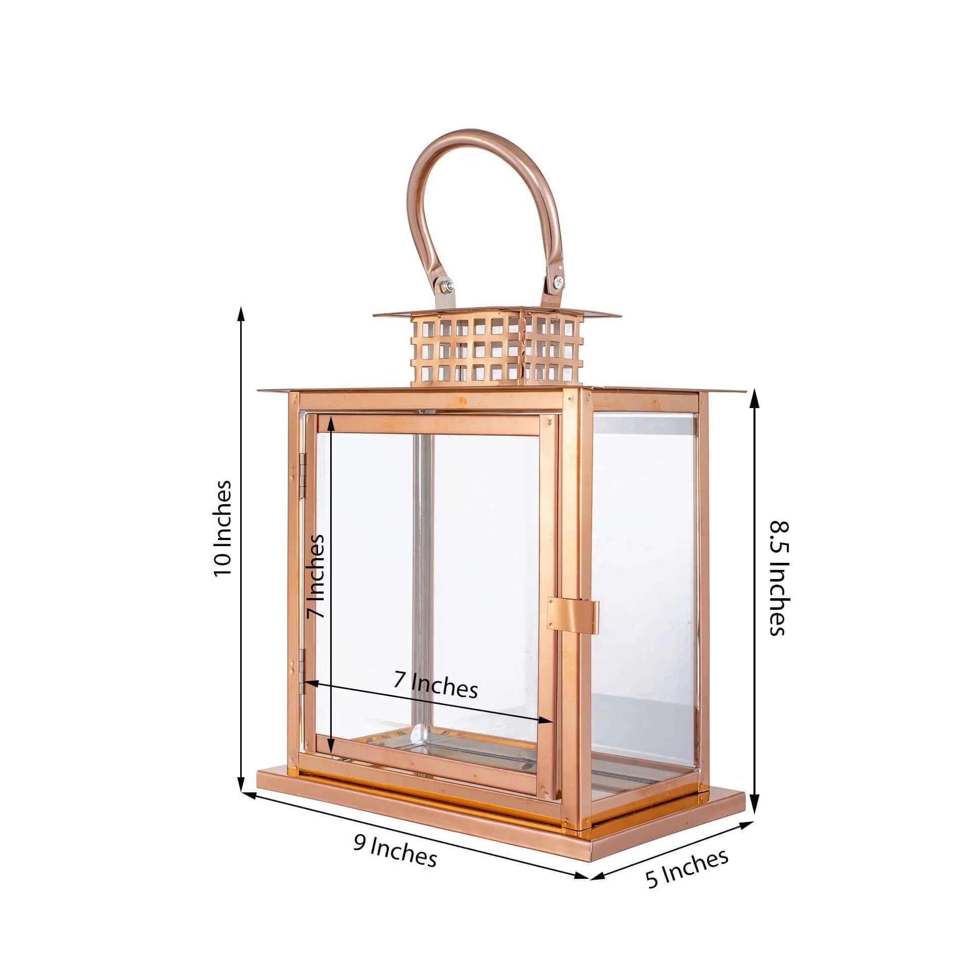 10" Rose Gold Cage Top Stainless Steel Candle Lantern Centerpiece Outdoor Metal Patio Lantern