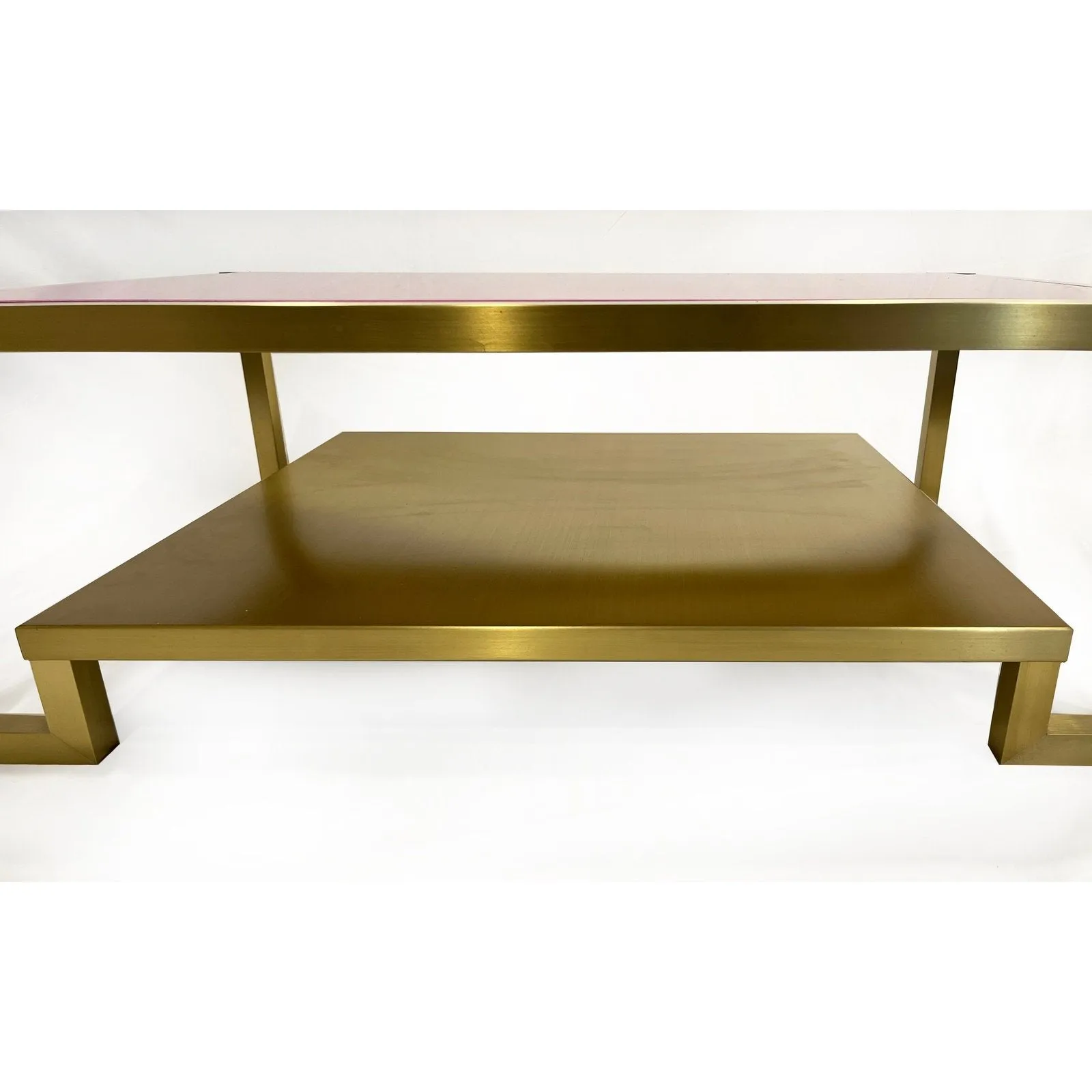 1970s Italian Vintage Rectangular Fuchsia Brass Coffee Table with Under Shelf