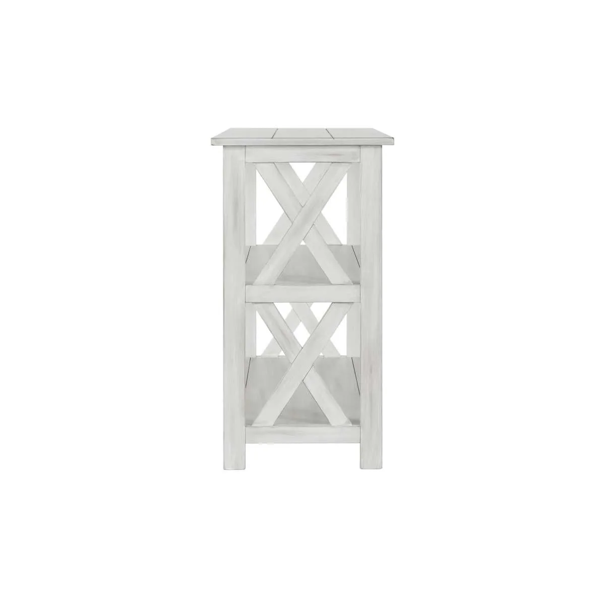 2 Shelf Wooden Entryway Table With X Shaped Accent, White By Benzara