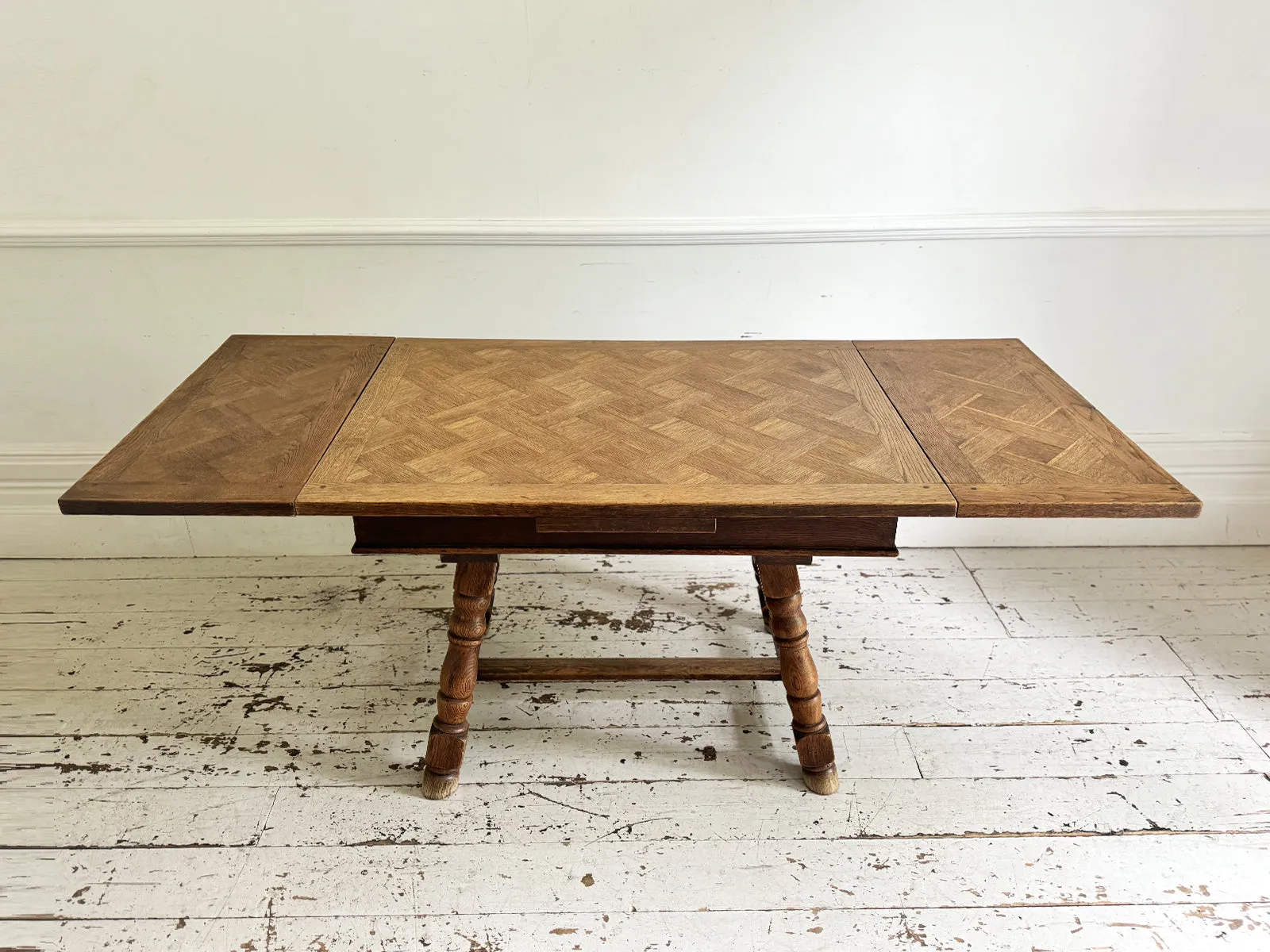 A 19th C Swiss Parquetry Drawer Leaf Dining Table