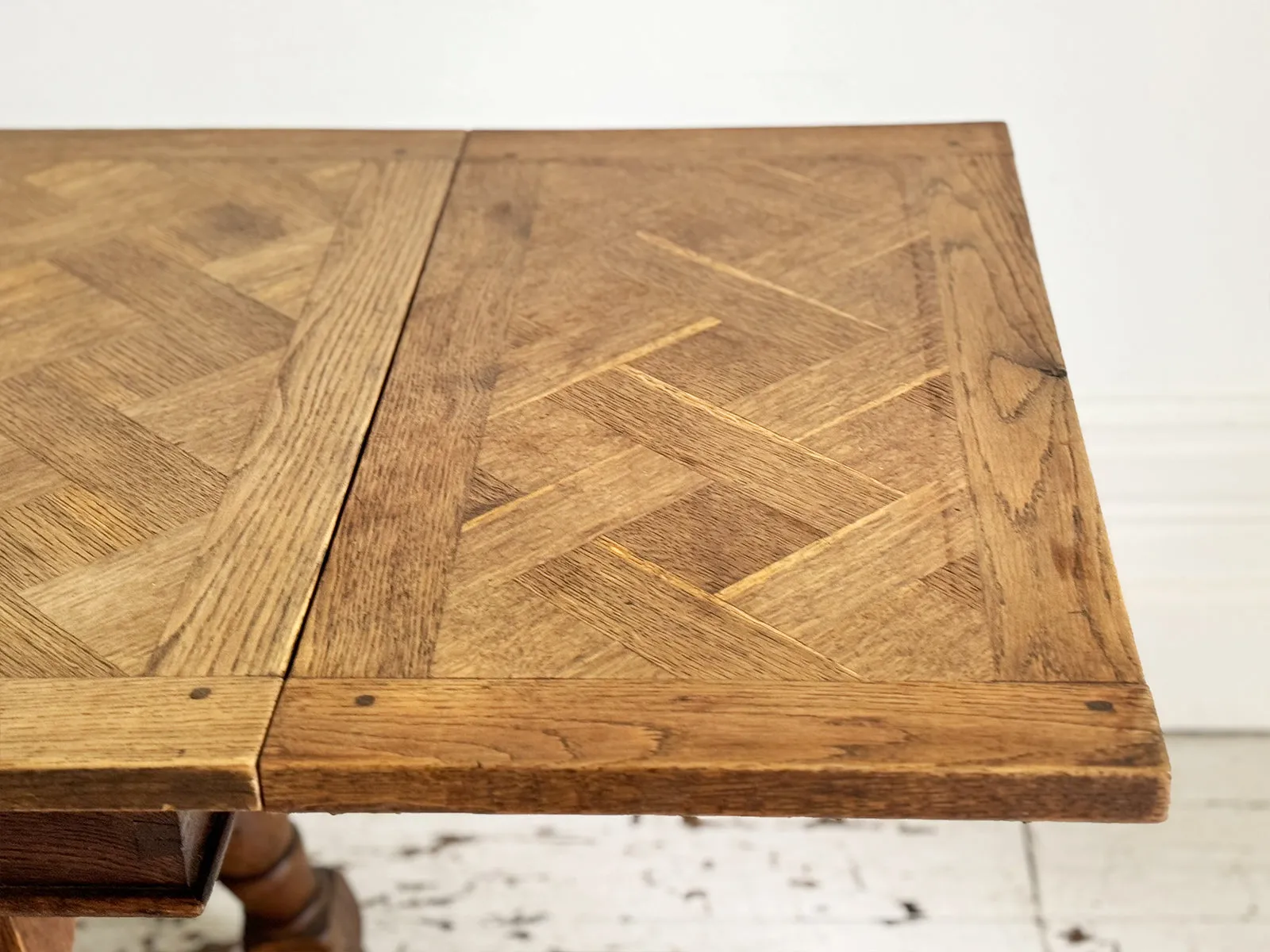 A 19th C Swiss Parquetry Drawer Leaf Dining Table