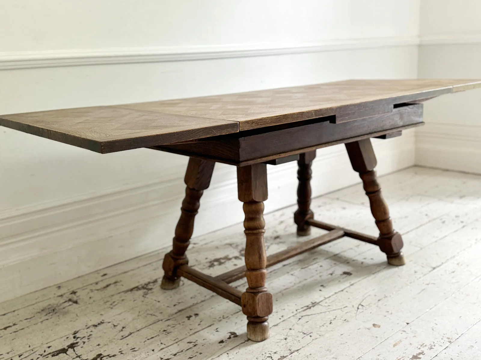 A 19th C Swiss Parquetry Drawer Leaf Dining Table