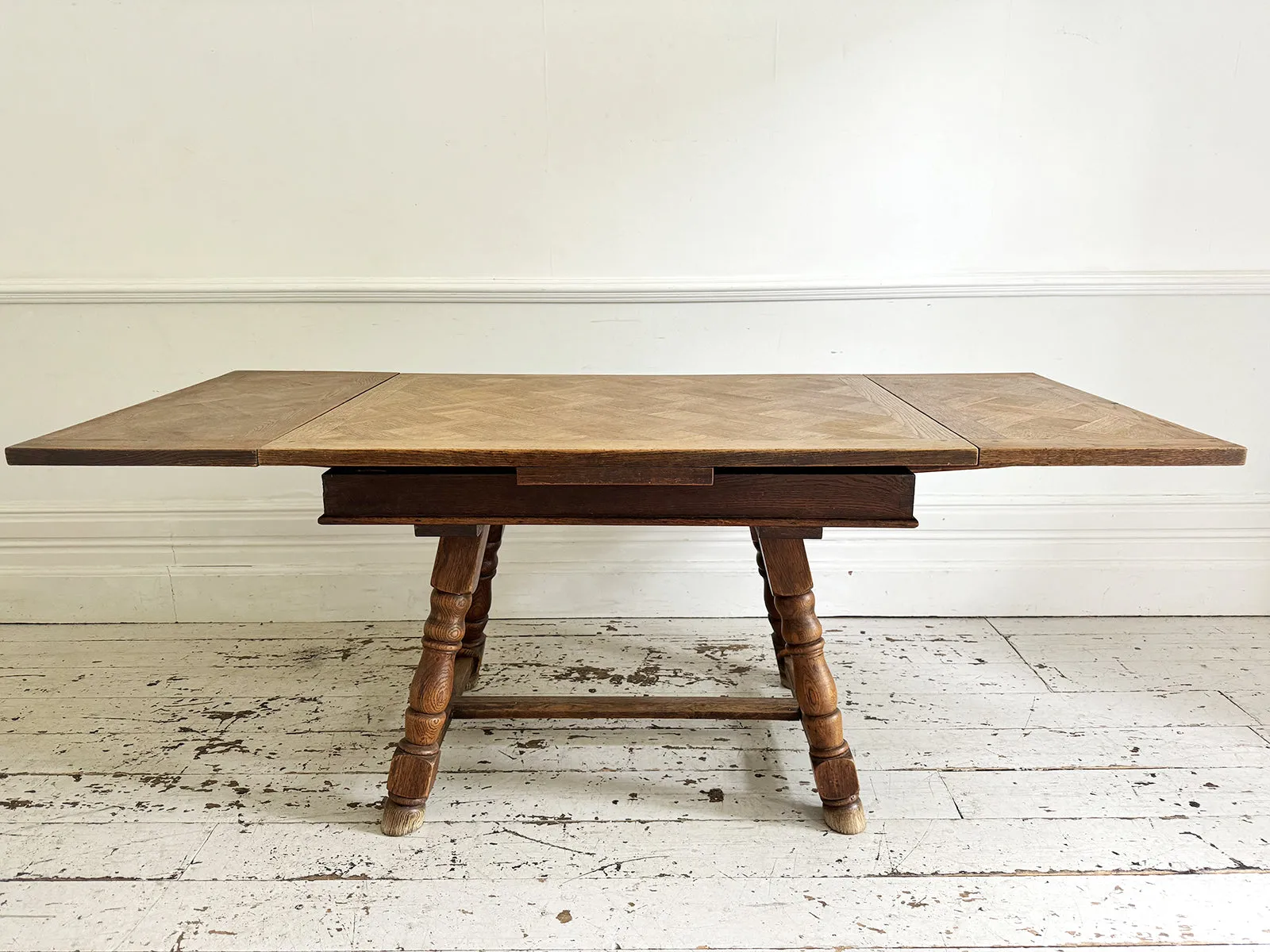 A 19th C Swiss Parquetry Drawer Leaf Dining Table