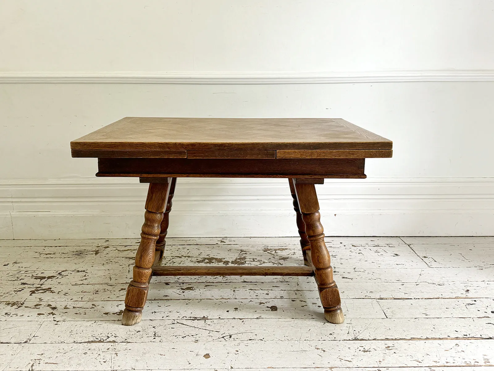 A 19th C Swiss Parquetry Drawer Leaf Dining Table