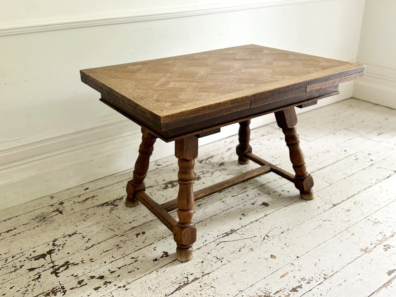 A 19th C Swiss Parquetry Drawer Leaf Dining Table