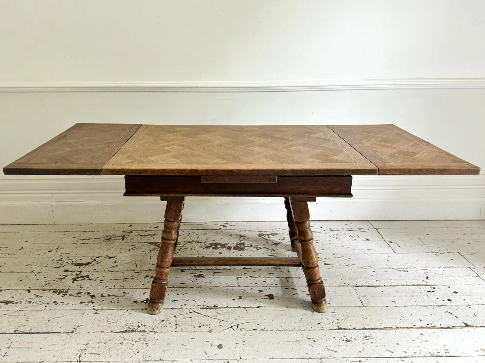 A 19th C Swiss Parquetry Drawer Leaf Dining Table