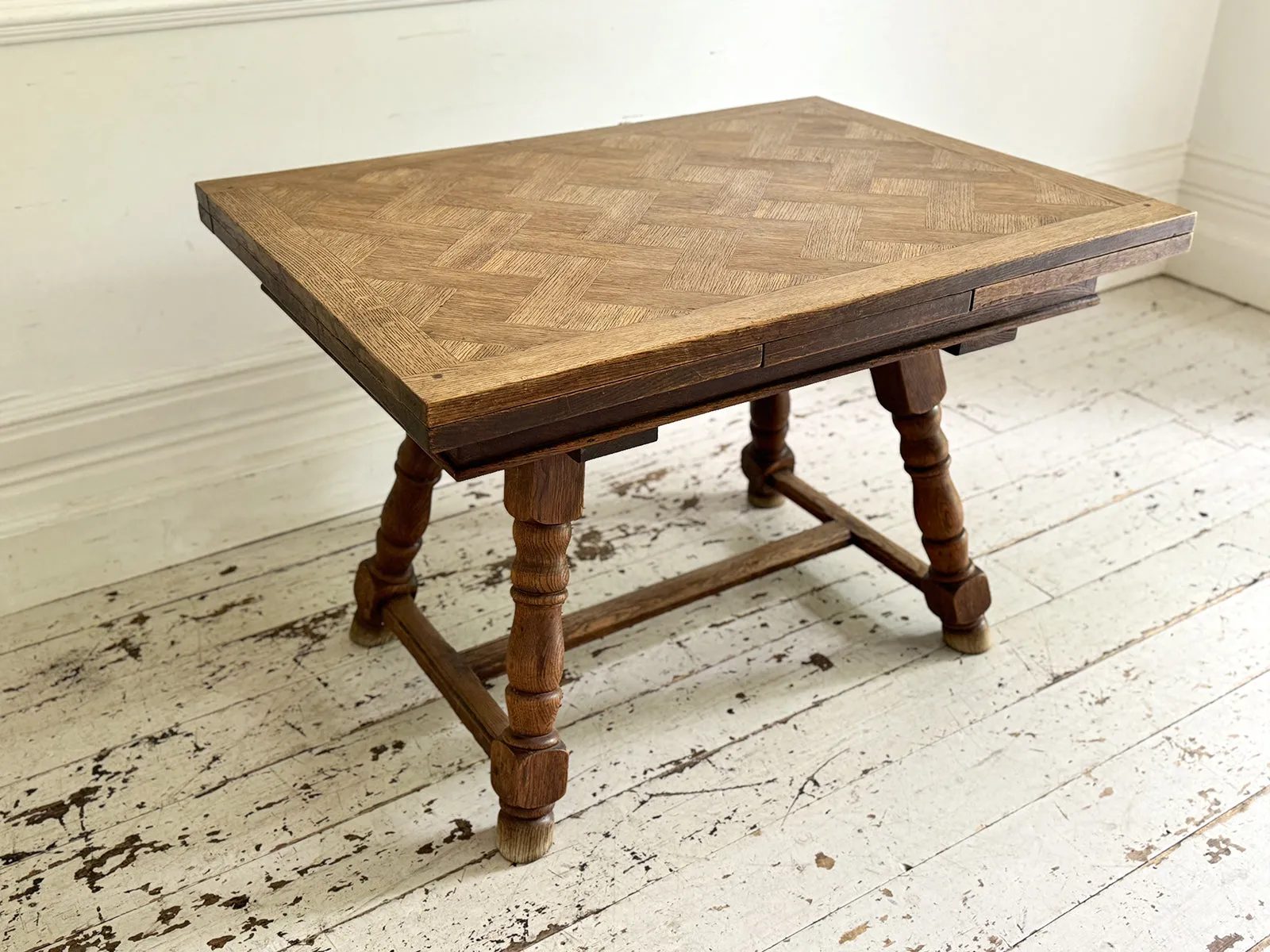 A 19th C Swiss Parquetry Drawer Leaf Dining Table