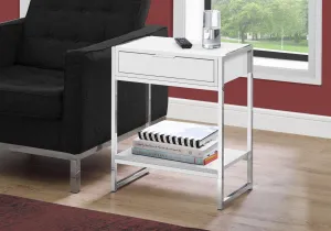 Accent Table - 24"H / Glossy White / Chrome Metal