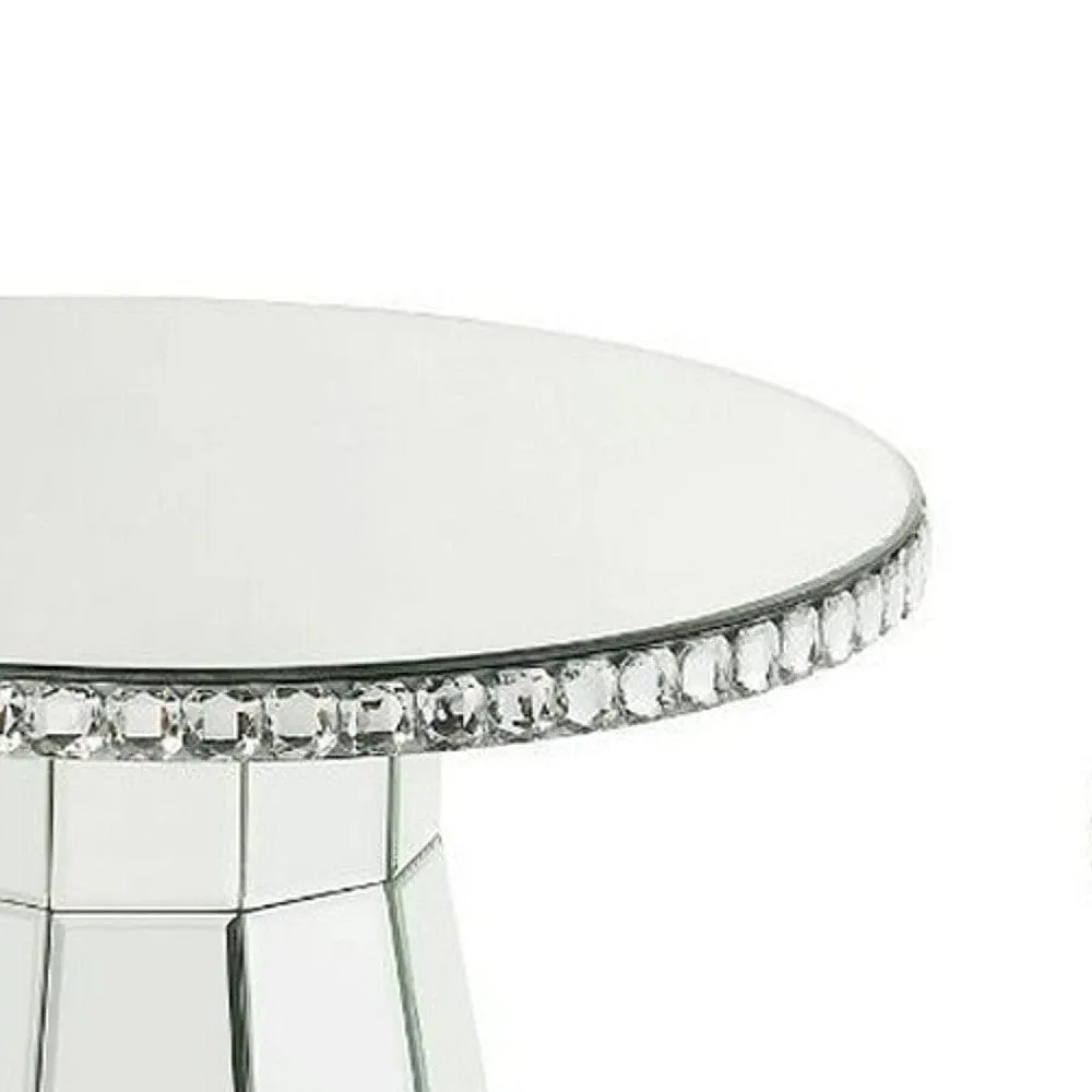 Accent Table with Beveled Mirror Framing and Faux Crystals, Silver By Casagear Home