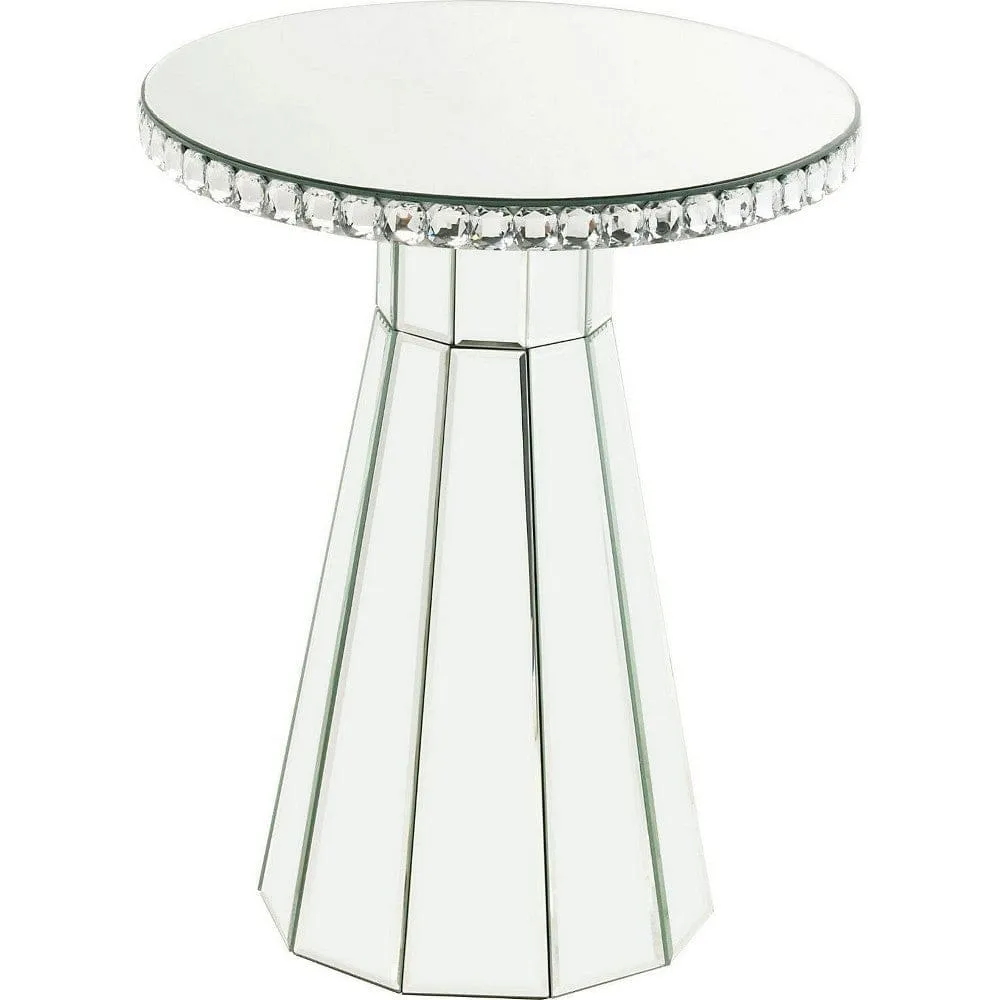 Accent Table with Beveled Mirror Framing and Faux Crystals, Silver By Casagear Home