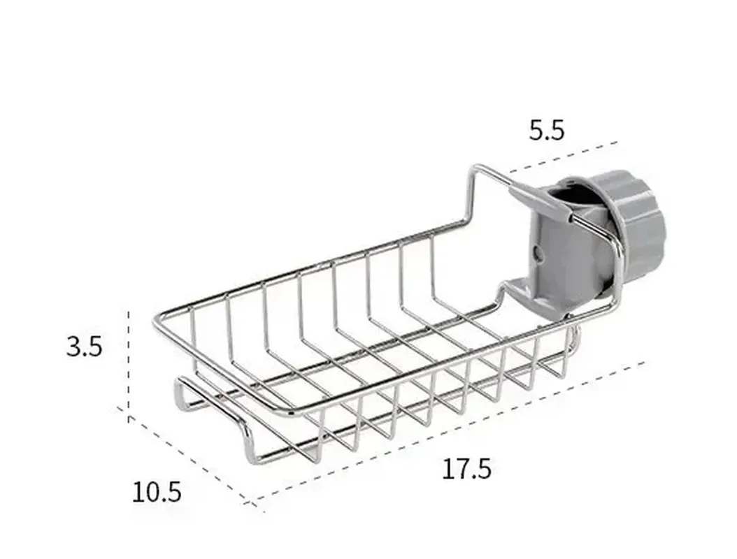 Aluminum Sink Drain Rack Sponge Storage Faucet Holder Soap Drainer Shelf Basket Organizer Kitchen Sundries Punch-Free Hooks Rack