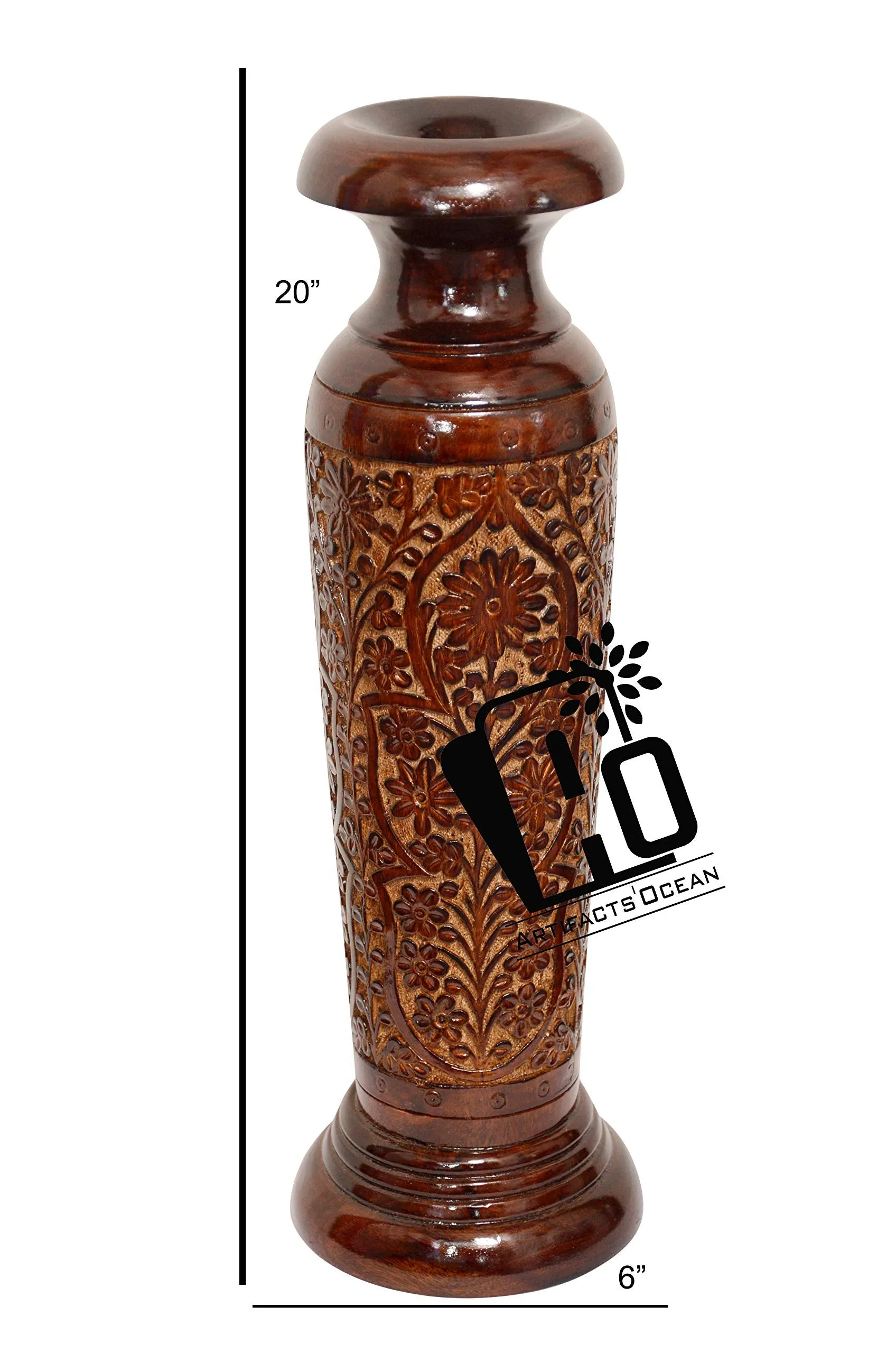 ARTIFACTS'OCEAN Antique Wooden Flower Vase | Beautiful Wooden Vase | Brown - 18 x 5 inch