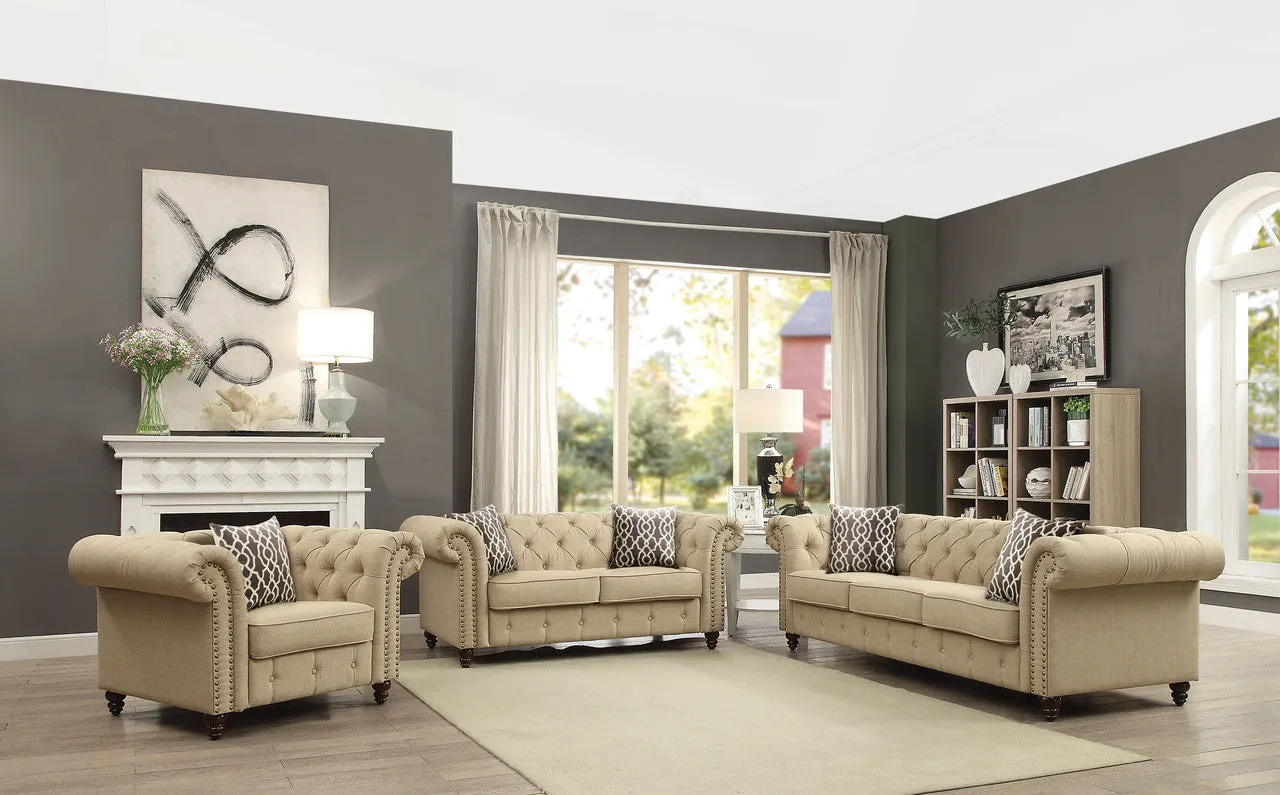 Aura of Elegance Loveseat - with 2 Pillows, Beige