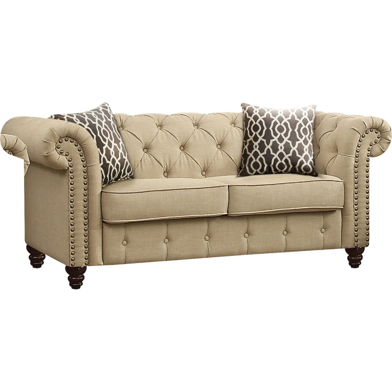 Aura of Elegance Loveseat - with 2 Pillows, Beige