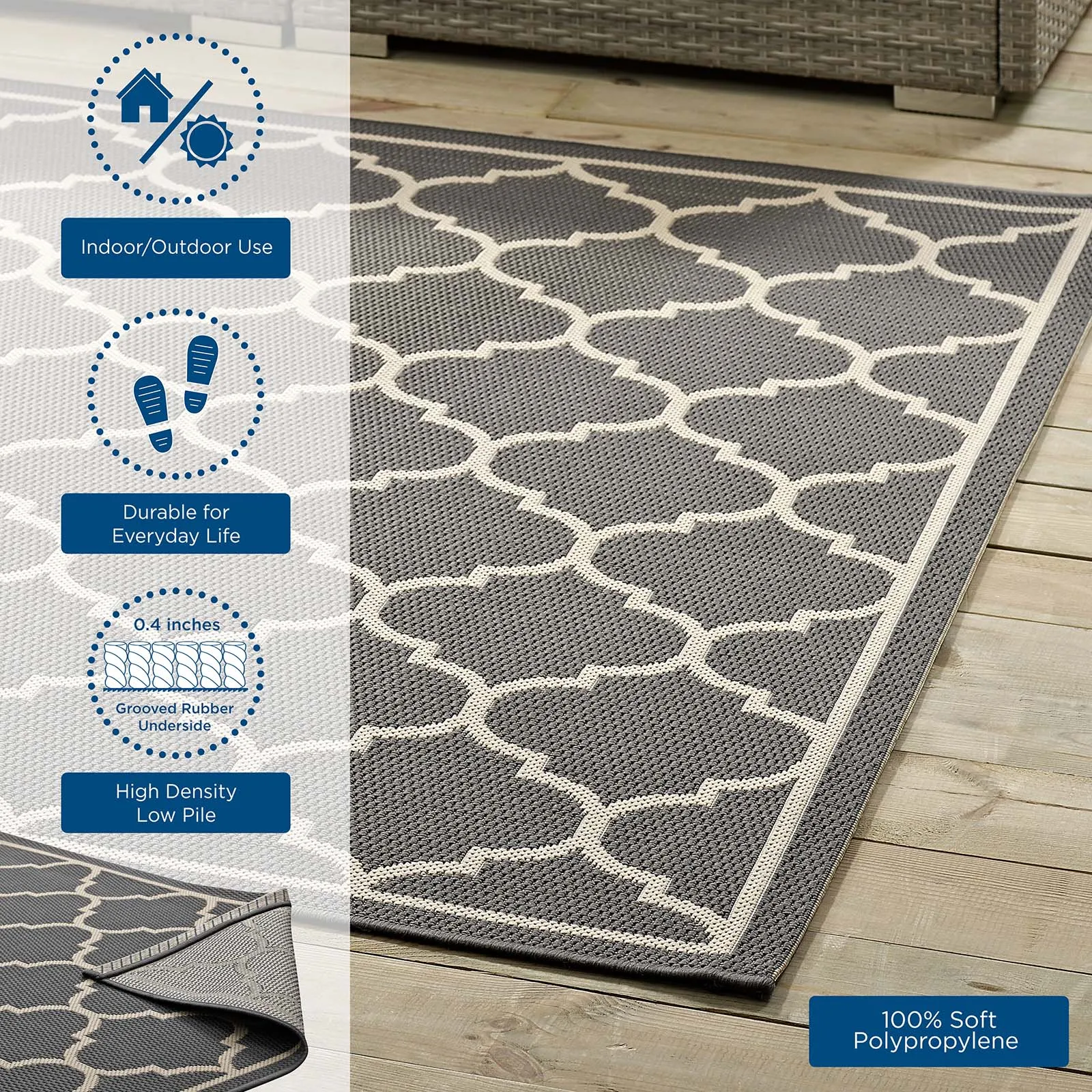 Avena Moroccan Quatrefoil Trellis Indoor and Outdoor Area Rug