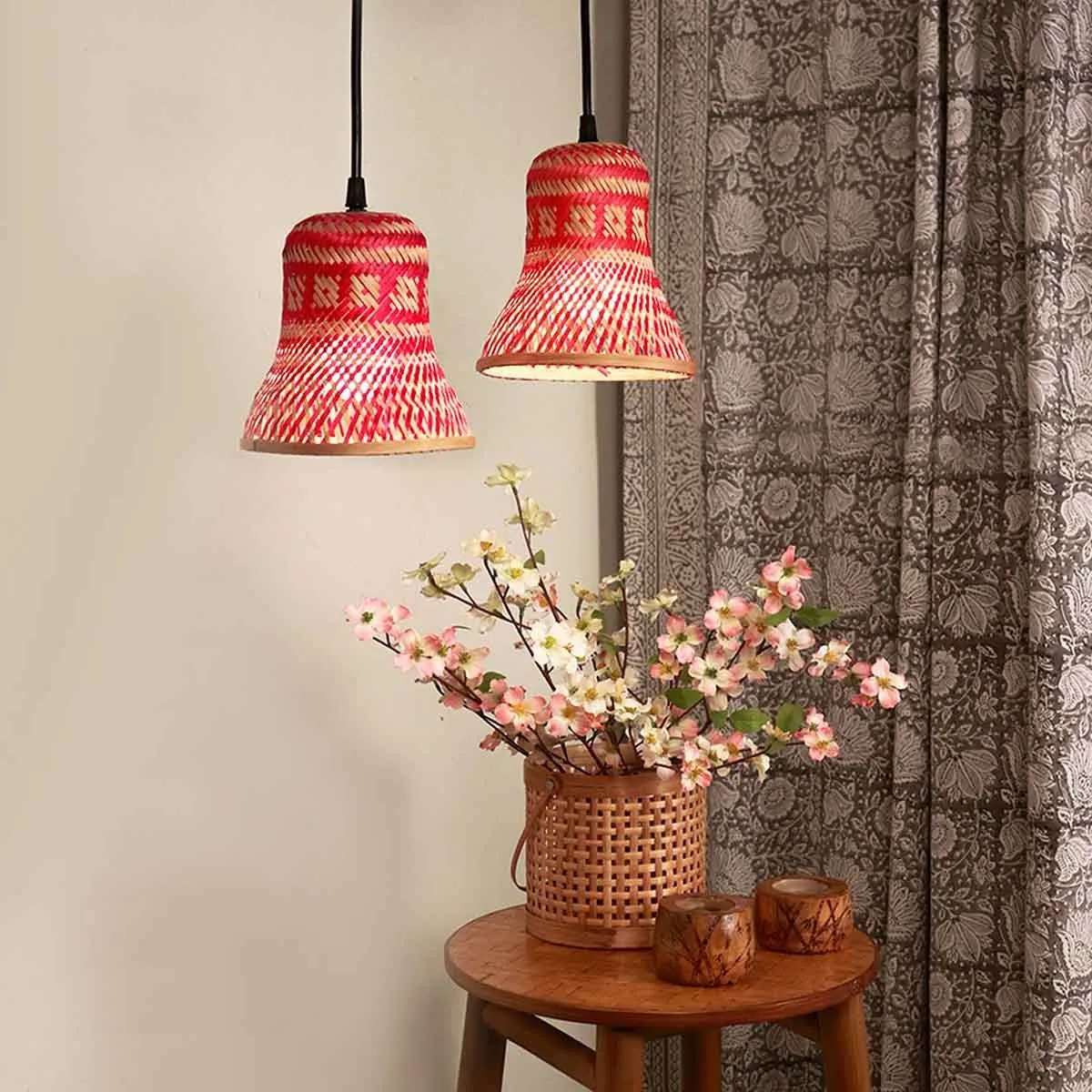 Bamboo Bell Lamp - Set of 2 - Red