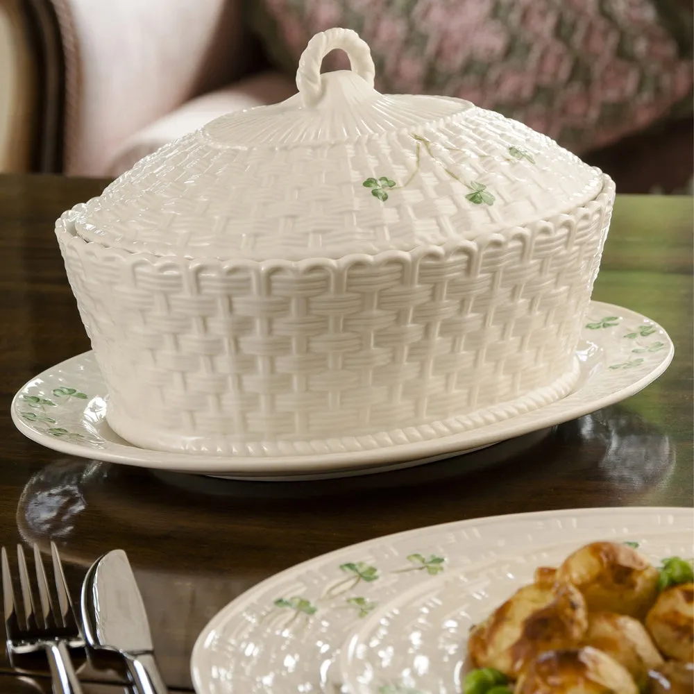 Belleek Classic Shamrock Oval Covered Dish