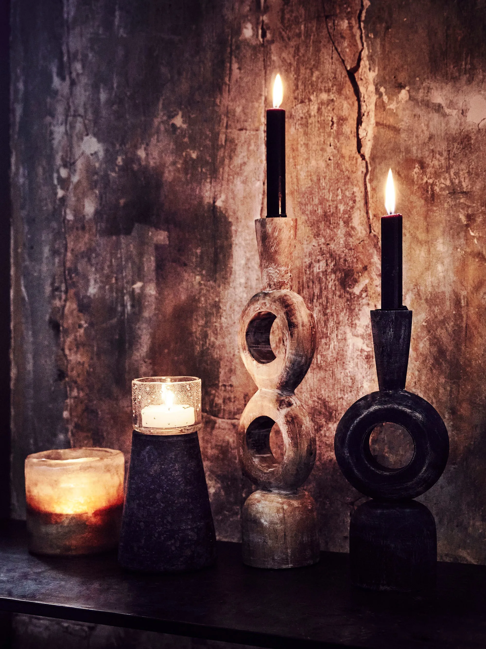 Black Wooden Candle Holder