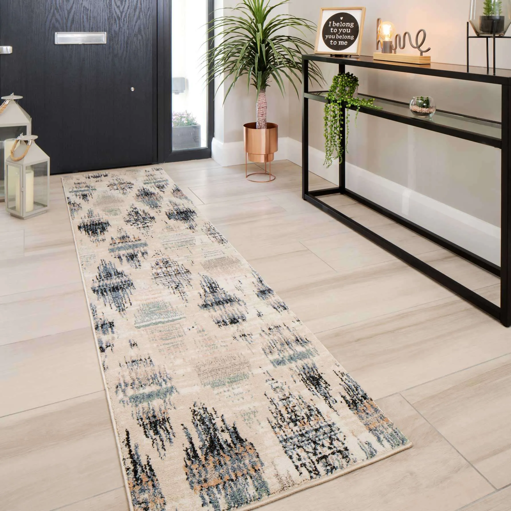 Blue Mottled Trellis Living Room Rug - Polly