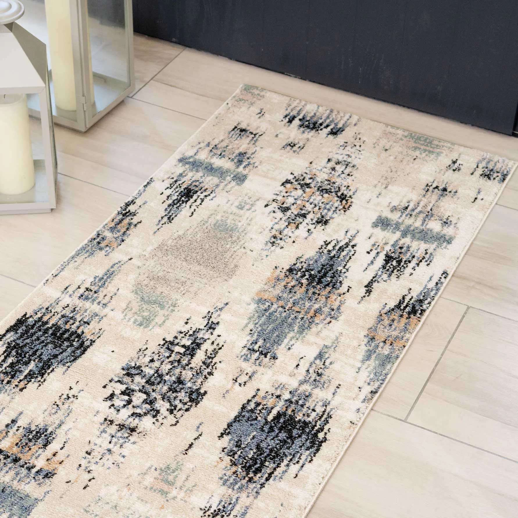 Blue Mottled Trellis Living Room Rug - Polly