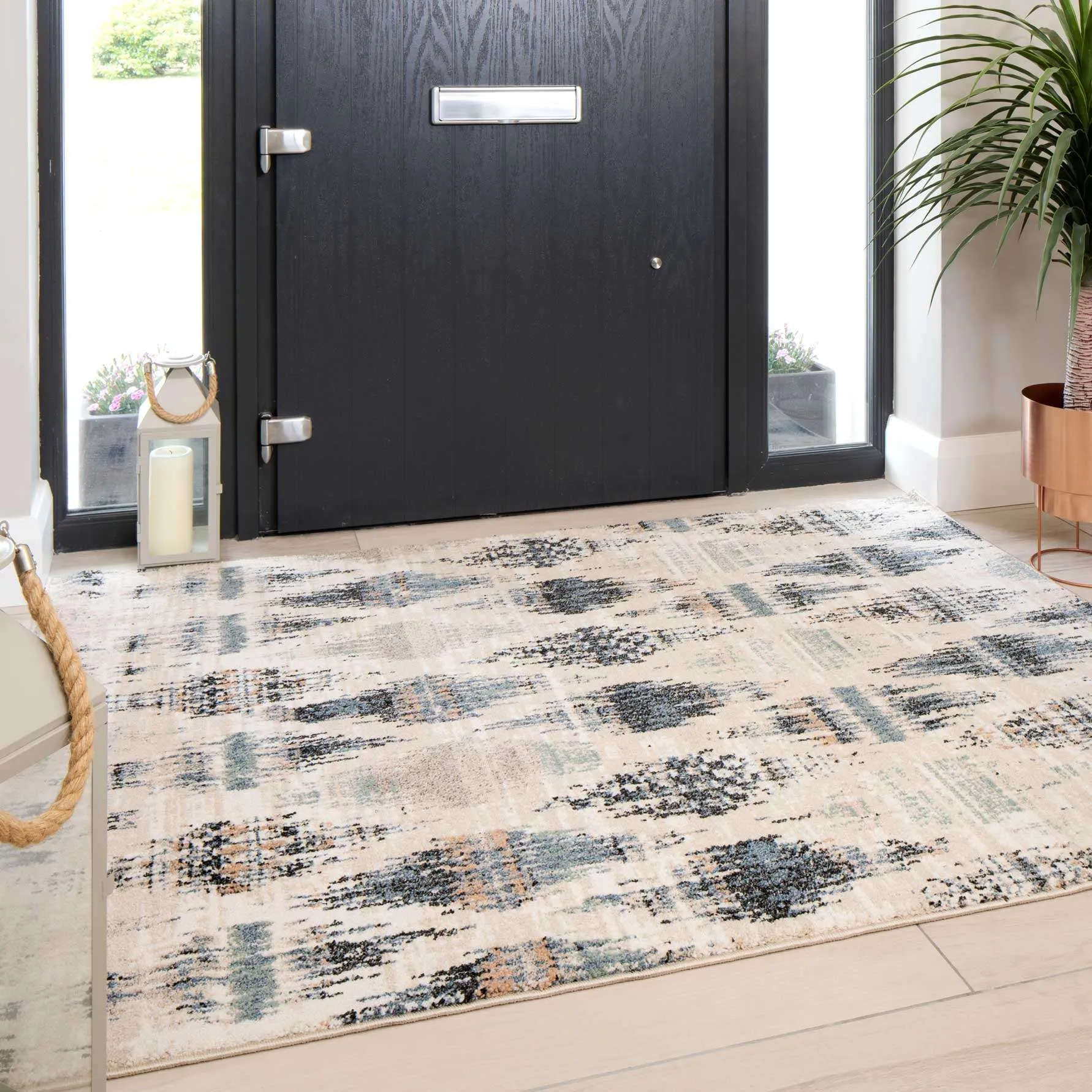 Blue Mottled Trellis Living Room Rug - Polly