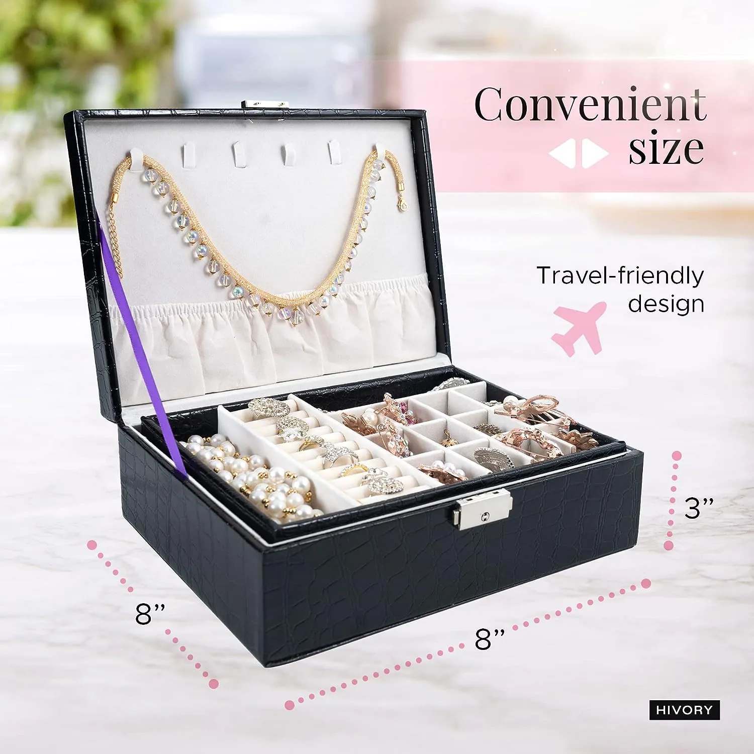 Blushbees® Double Layer Jewelry Box for Women (Black)