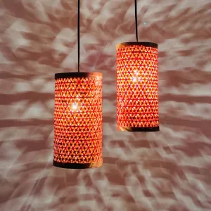 Bright Hued Cylindrical Handmade Bamboo Lamp