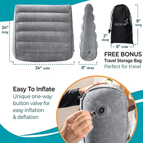 Circa Air Inflatable Wedge Pillow Portable Bed Wedge Sleeping Acid Reflux Gray