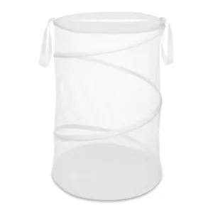 Collapsible Pop Up Mesh Laundry Hamper With Handles – White