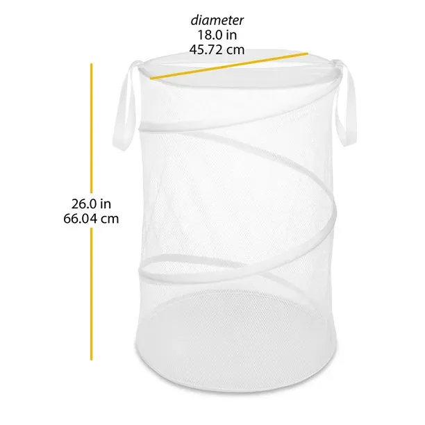 Collapsible Pop Up Mesh Laundry Hamper With Handles – White