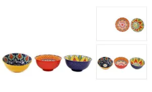 Colourful Patterned Stoneware Bowl Set of 3