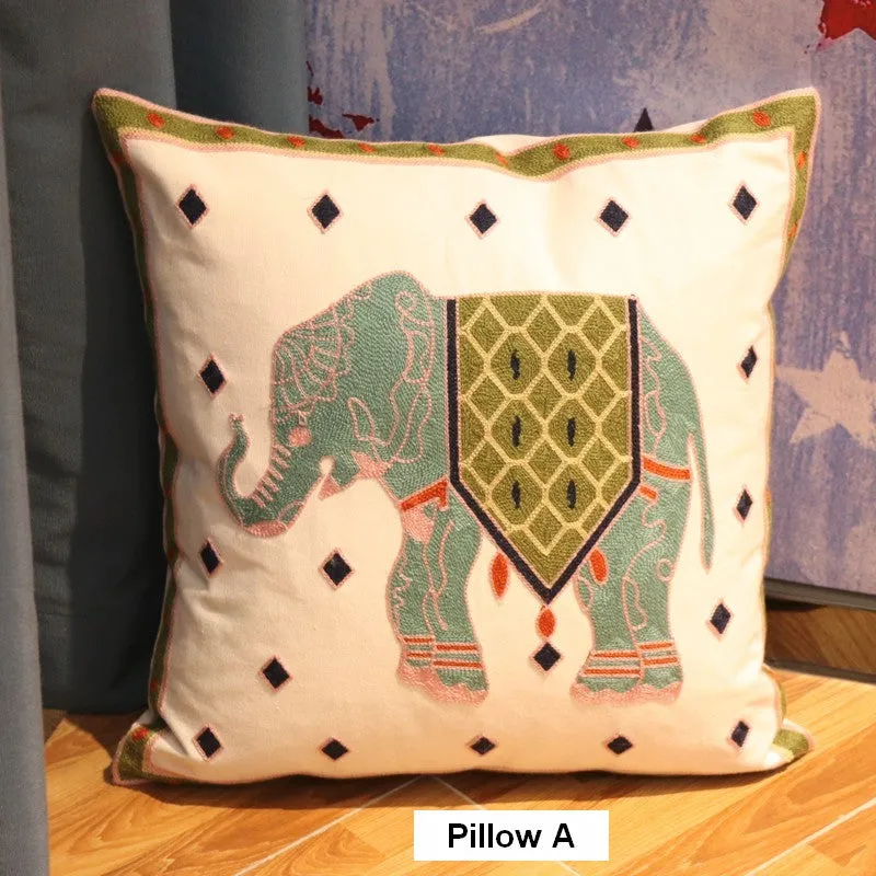 Cotton Decorative Pillows, Elephant Embroider Cotton Pillow Covers, Farmhouse Decorative Sofa Pillows, Decorative Throw Pillows for Couch