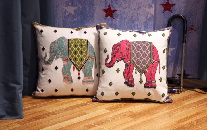 Cotton Decorative Pillows, Elephant Embroider Cotton Pillow Covers, Farmhouse Decorative Sofa Pillows, Decorative Throw Pillows for Couch