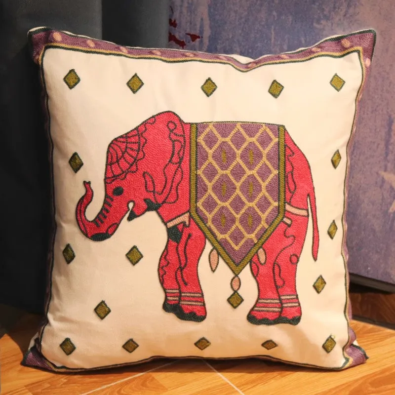 Cotton Decorative Pillows, Elephant Embroider Cotton Pillow Covers, Farmhouse Decorative Sofa Pillows, Decorative Throw Pillows for Couch