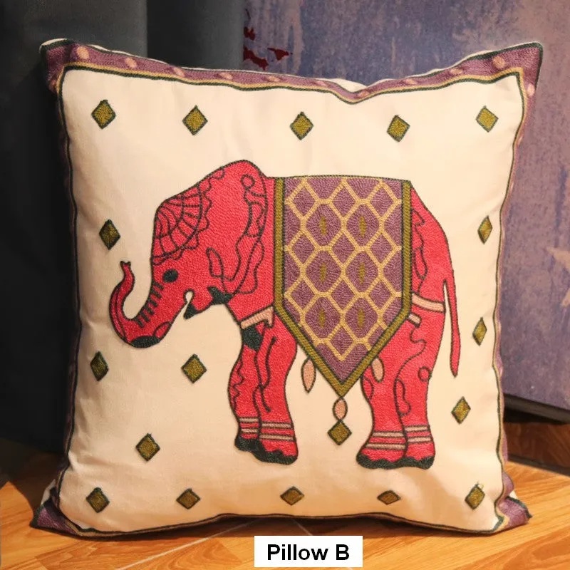 Cotton Decorative Pillows, Elephant Embroider Cotton Pillow Covers, Farmhouse Decorative Sofa Pillows, Decorative Throw Pillows for Couch