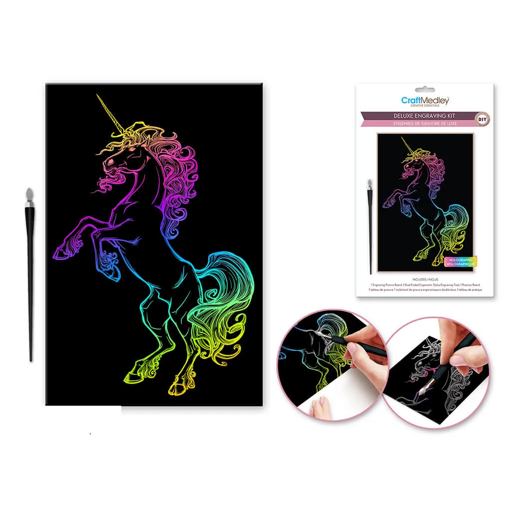 Craft Medley Kit: Deluxe Engraving Art DIY Kit - Holographic Unicorn