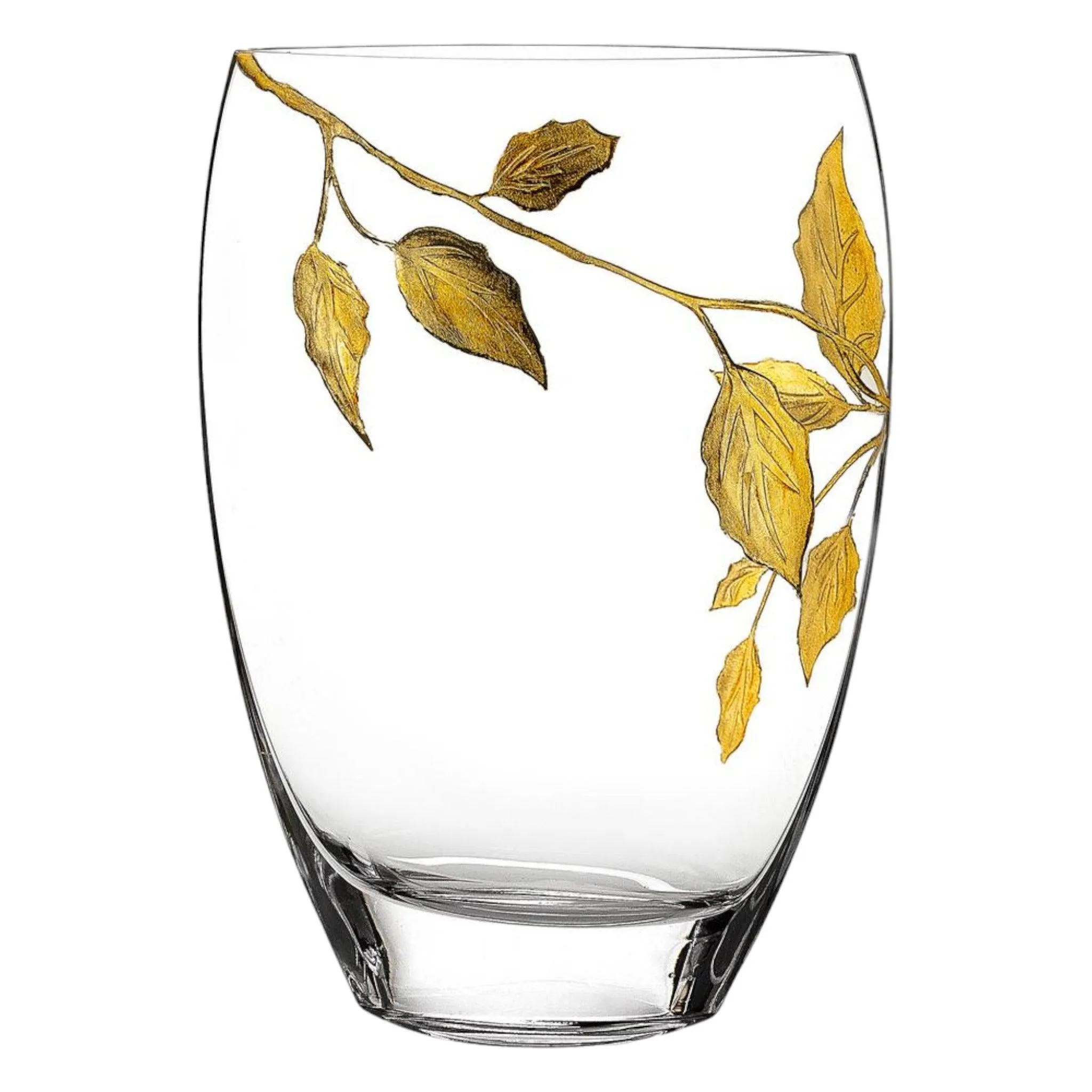 Decorative Vase | 12 inch Crystal Vase with Etched Gold Leaves Design