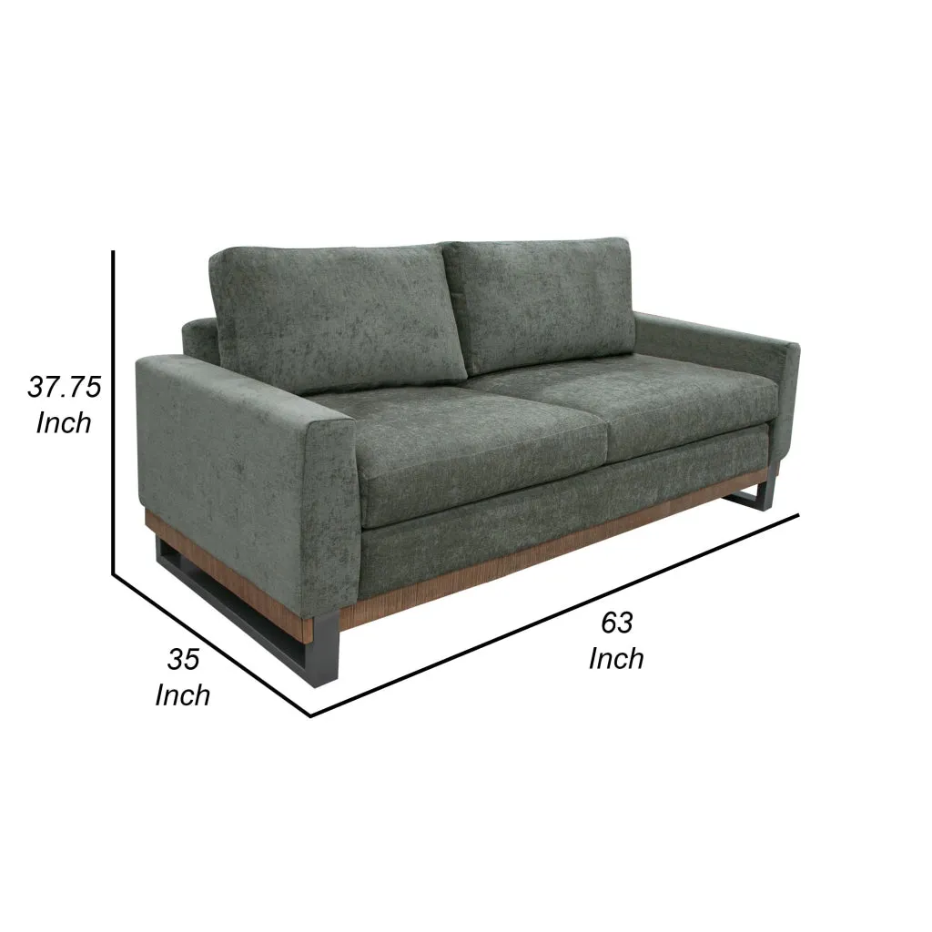 Dome Loveseat with 2 Accent Pillows, Solid Wood, Olive Green Polyester By Casagear Home