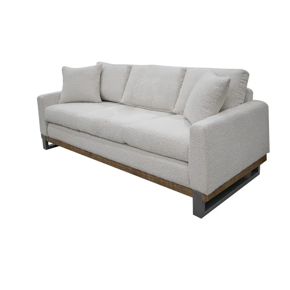 Dome Sofa with 2 Accent Pillows, 86 Inch, Solid Pine Wood, Ivory Polyester By Casagear Home