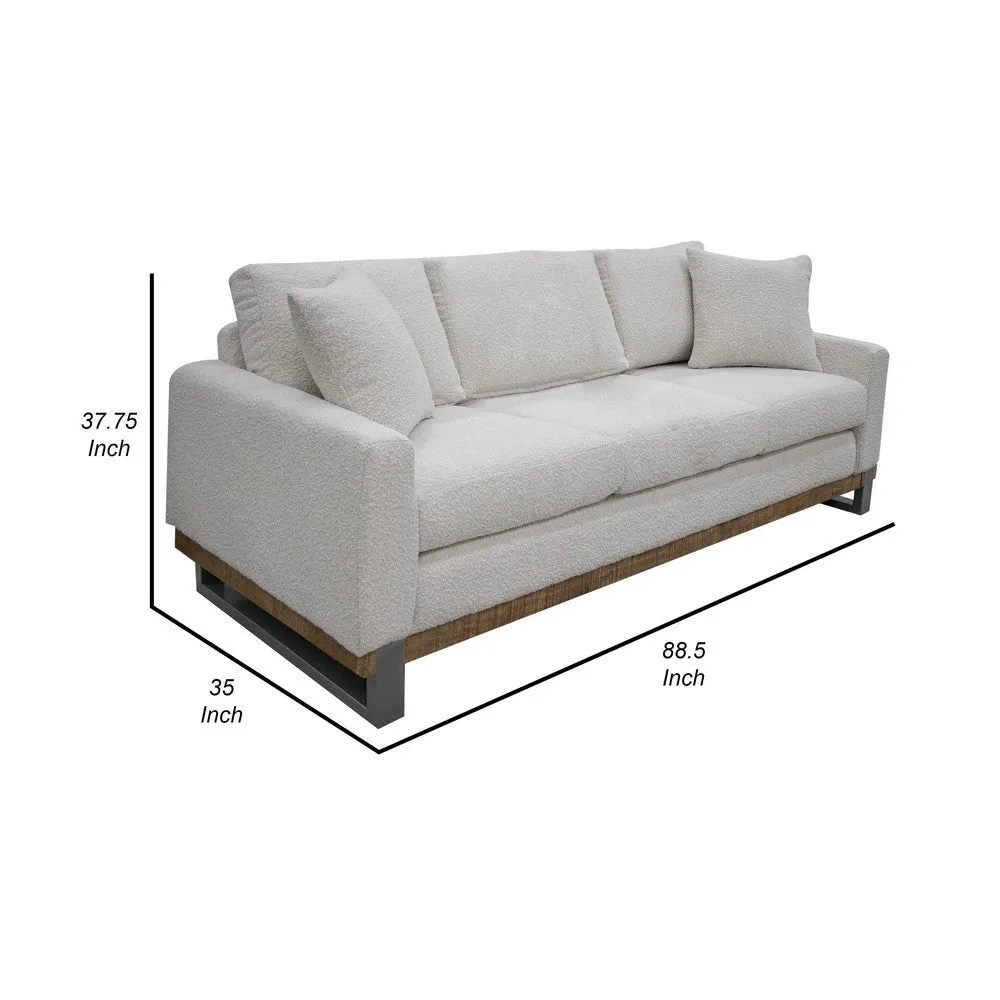 Dome Sofa with 2 Accent Pillows, 86 Inch, Solid Pine Wood, Ivory Polyester By Casagear Home