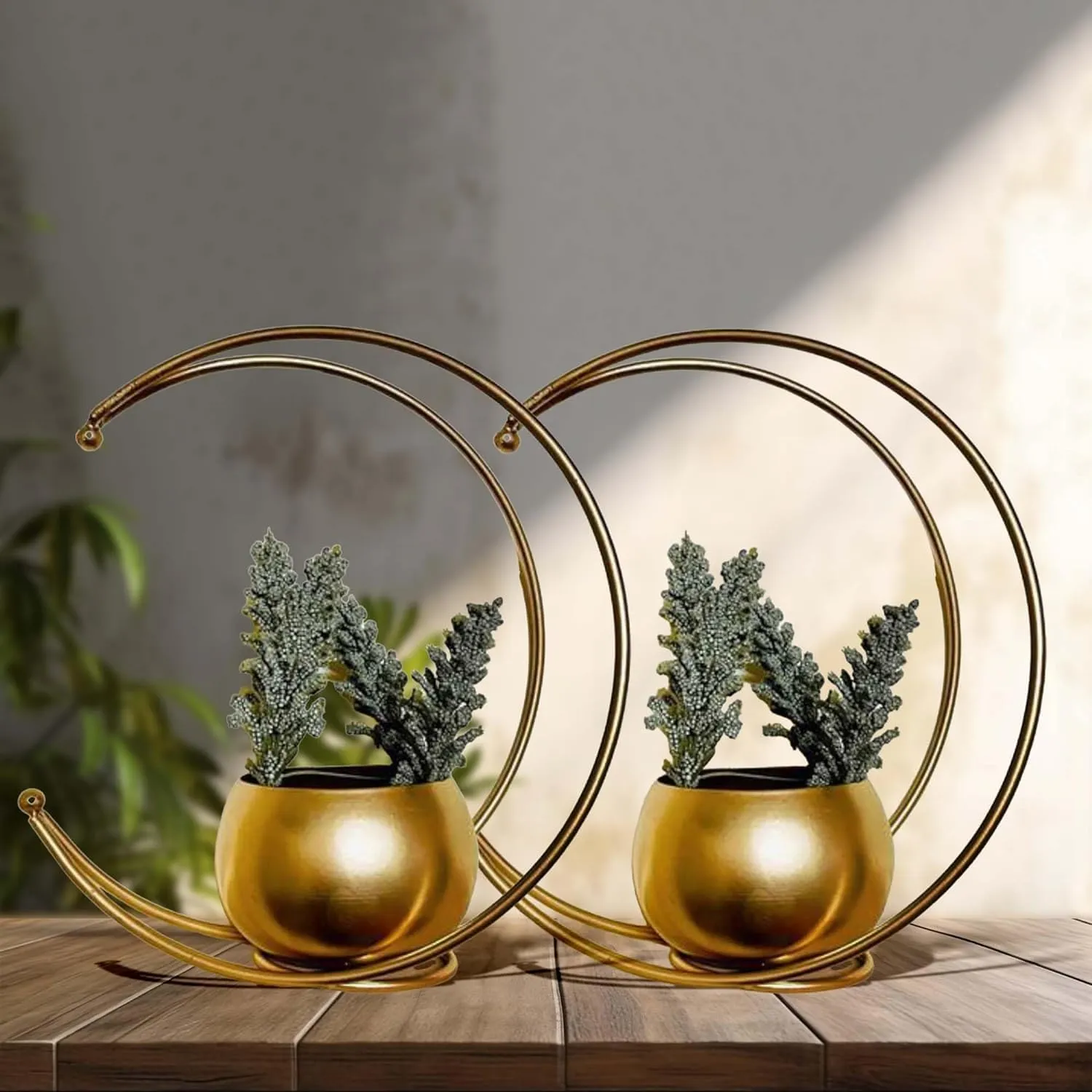 ECo-Geometric Design Vase with Gold Finish - Designer Moon Shape Vase Gold Metal Moon Shape Flower Vase, Table Decorative Flower Vase Home Decor Etc