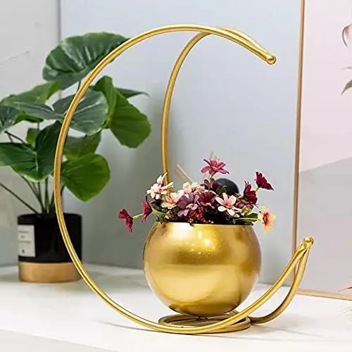 ECo-Geometric Design Vase with Gold Finish - Designer Moon Shape Vase Gold Metal Moon Shape Flower Vase, Table Decorative Flower Vase Home Decor Etc