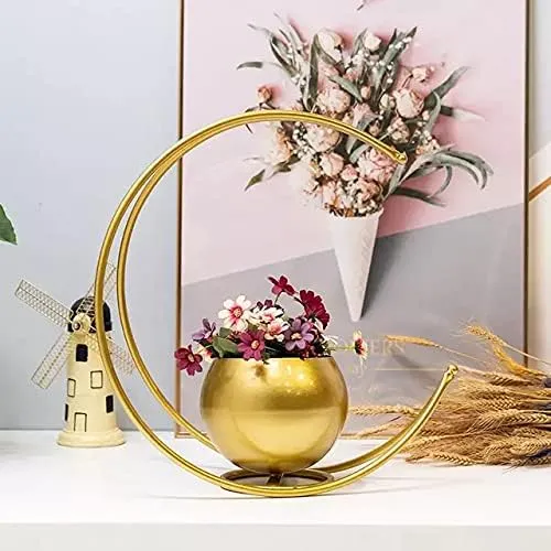 ECo-Geometric Design Vase with Gold Finish - Designer Moon Shape Vase Gold Metal Moon Shape Flower Vase, Table Decorative Flower Vase Home Decor Etc