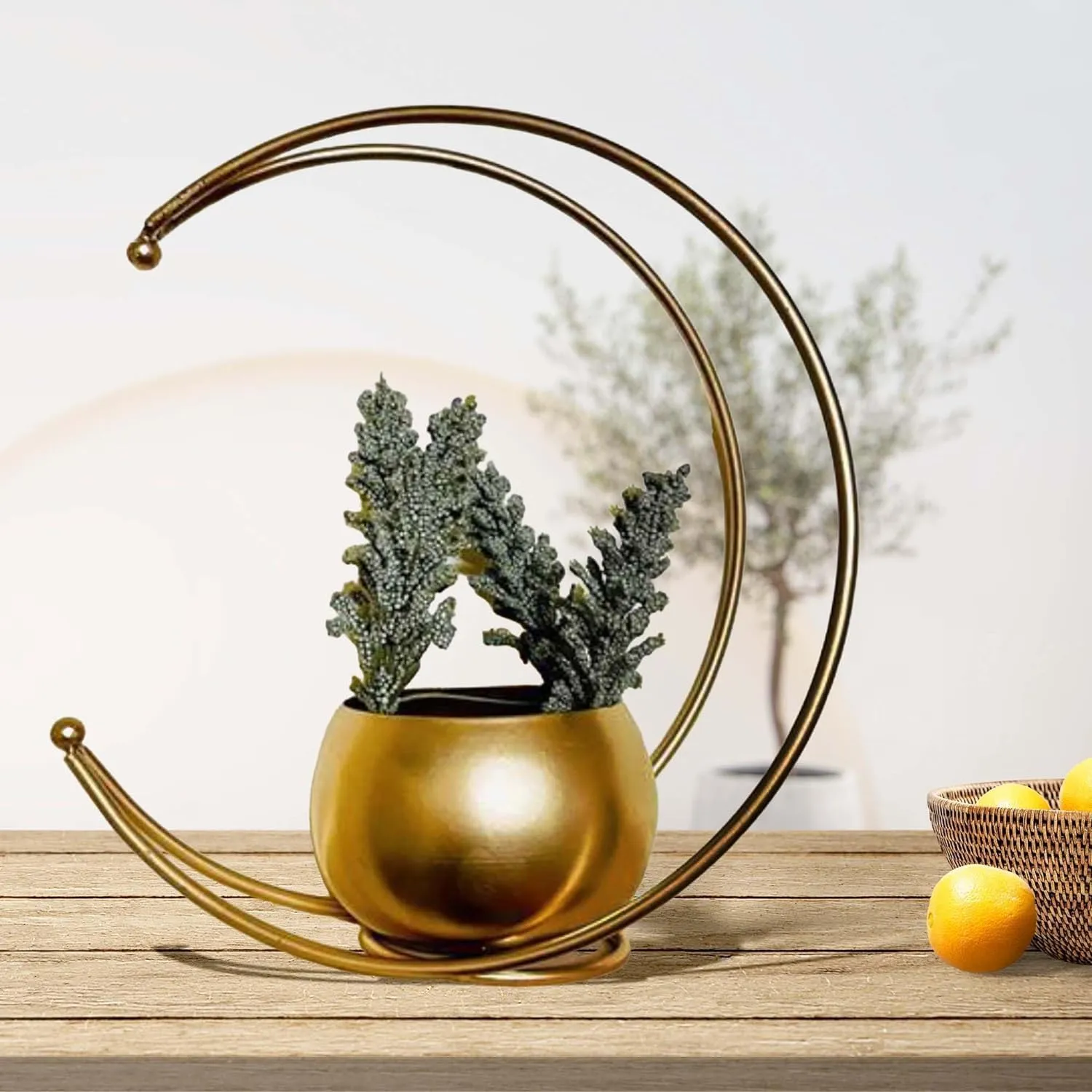 ECo-Geometric Design Vase with Gold Finish - Designer Moon Shape Vase Gold Metal Moon Shape Flower Vase, Table Decorative Flower Vase Home Decor Etc