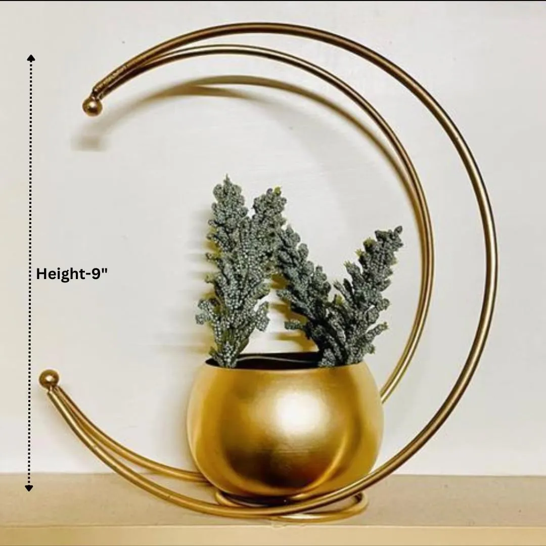 ECo-Geometric Design Vase with Gold Finish - Designer Moon Shape Vase Gold Metal Moon Shape Flower Vase, Table Decorative Flower Vase Home Decor Etc