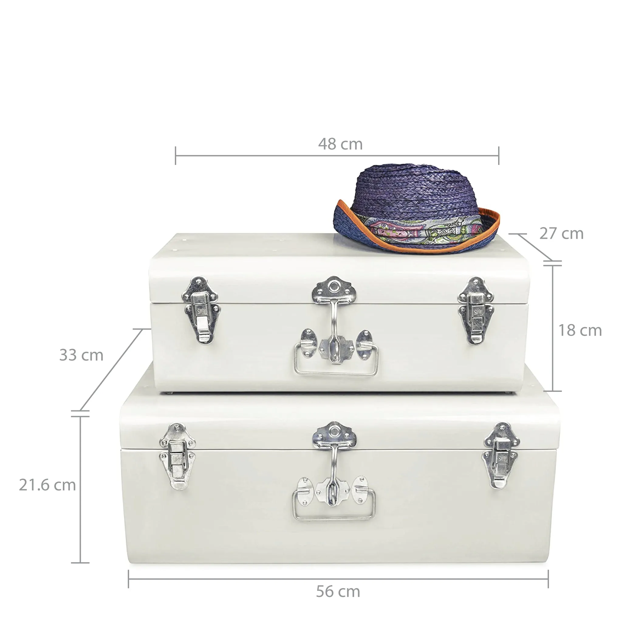 Elan Vintage Metal Buxa Trunk, Set Of 2 (Off White With Silver Accesories)