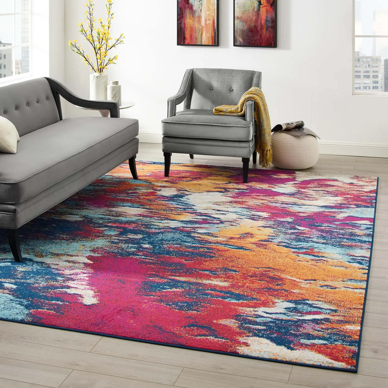 Entourage Foliage Contemporary Modern Abstract Area Rug