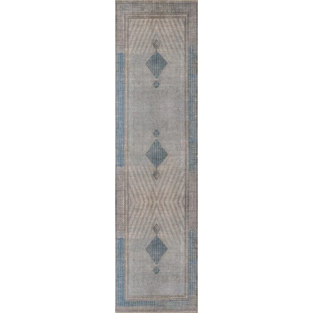 Extra Large Turkish Geometric Blue & Beige Area Rug